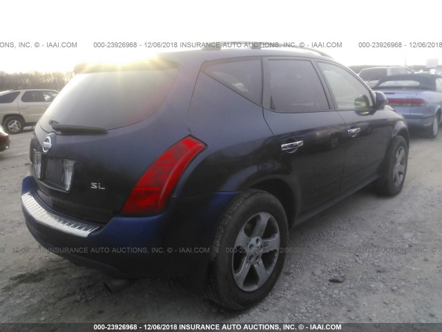 JN8AZ08T04W215118 - 2004 NISSAN MURANO SL/SE BLUE photo 4