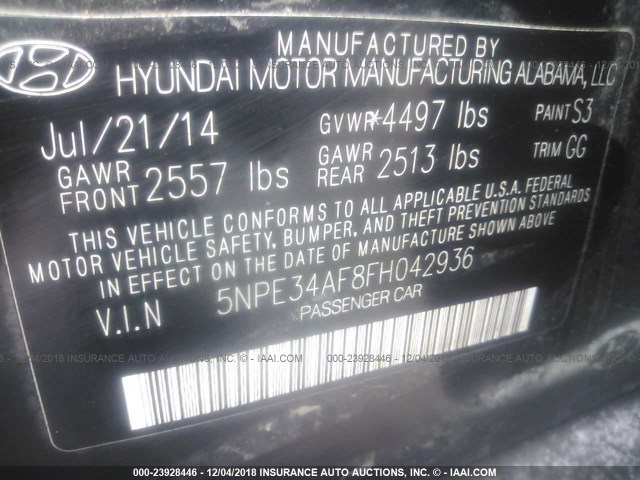 5NPE34AF8FH042936 - 2015 HYUNDAI SONATA SPORT/LIMITED BLACK photo 9