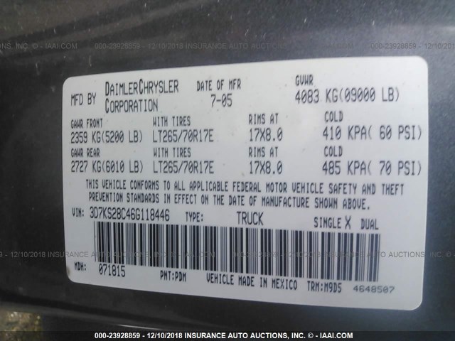 3D7KS28C46G118446 - 2006 DODGE RAM 2500 ST/SLT/LARAMIE GRAY photo 9