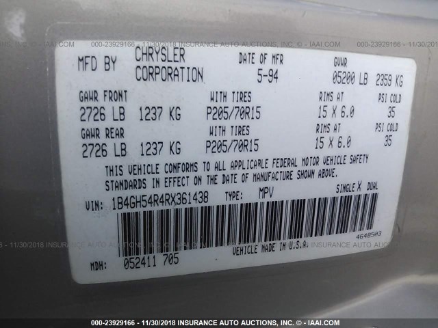 1B4GH54R4RX361438 - 1994 DODGE GRAND CARAVAN LE/ES GRAY photo 9