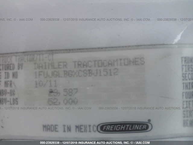 1FUJGLBGXCSBJ1512 - 2012 FREIGHTLINER CASCADIA 125  Unknown photo 9