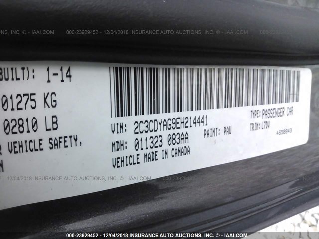 2C3CDYAG9EH214441 - 2014 DODGE CHALLENGER SXT GRAY photo 9