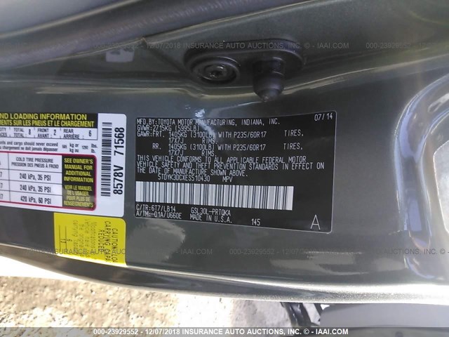 5TDYK3DCXES510430 - 2014 TOYOTA SIENNA XLE/LIMITED GREEN photo 9