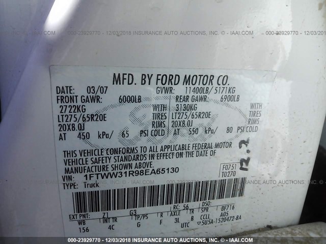 1FTWW31R98EA65130 - 2008 FORD F350 SRW SUPER DUTY Unknown photo 9