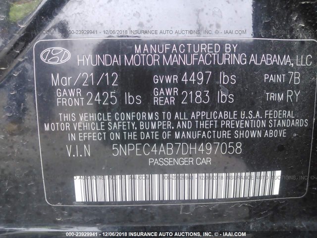 5NPEC4AB7DH497058 - 2013 HYUNDAI SONATA SE/LIMITED BLACK photo 9