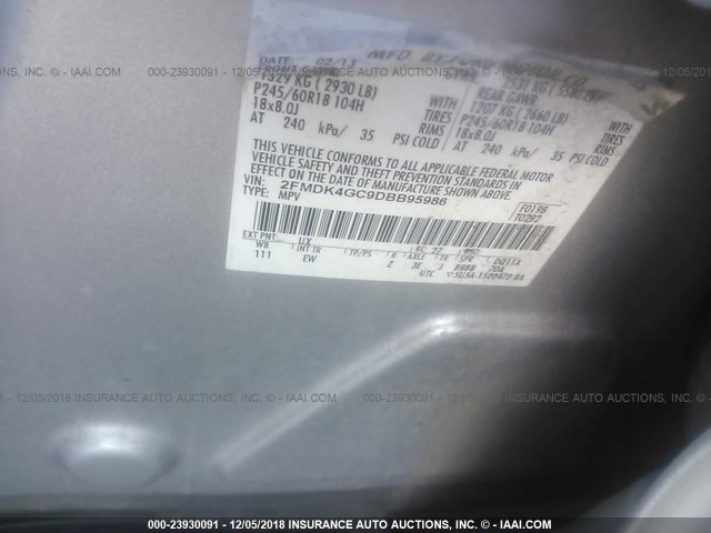 2FMDK4GC9DBB95986 - 2013 FORD EDGE SE SILVER photo 9