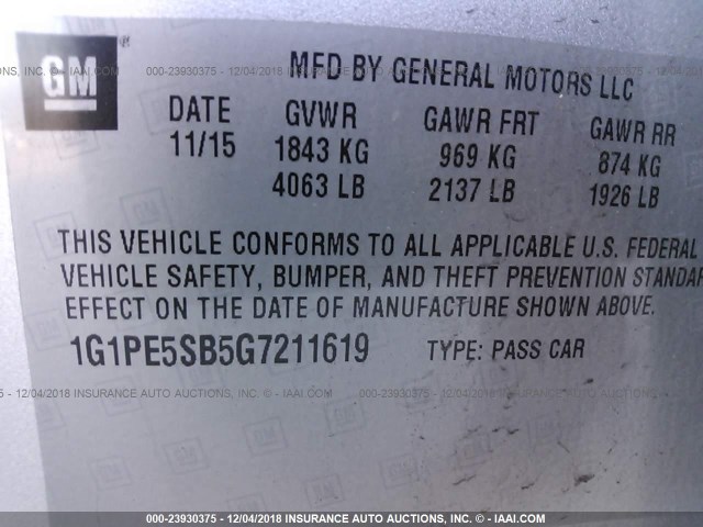 1G1PE5SB5G7211619 - 2016 CHEVROLET CRUZE LIMITED LT SILVER photo 9