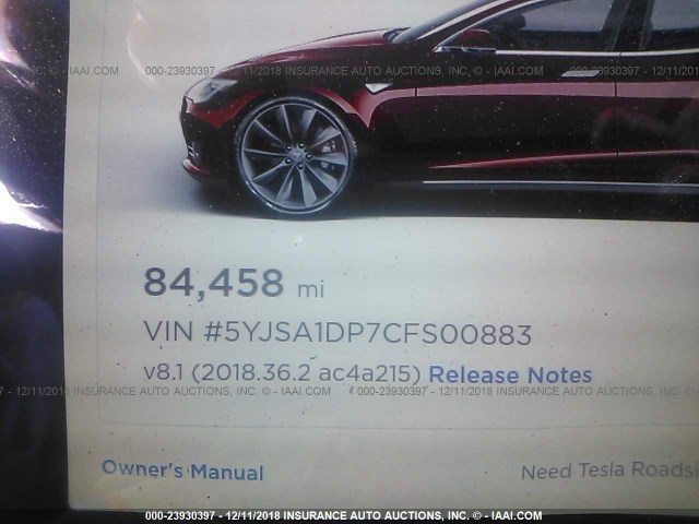 5YJSA1DP7CFS00883 - 2012 TESLA MODEL S RED photo 7