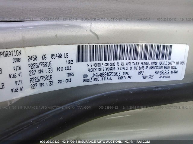 1J4GW48S24C233015 - 2004 JEEP GRAND CHEROKEE LAREDO/COLUMBIA/FREEDOM 灰色 照片 9