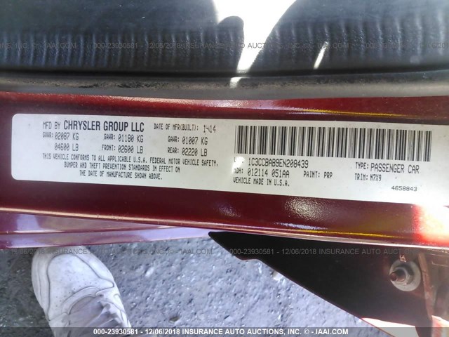 1C3CCBAB9EN208439 - 2014 CHRYSLER 200 LX BURGUNDY photo 9