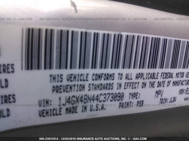 1J4GX48N44C373090 - 2004 JEEP GRAND CHEROKEE LAREDO/COLUMBIA/FREEDOM 银色 照片 9