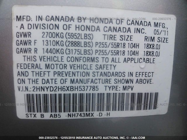 2HNYD2H6XBH537785 - 2011 ACURA MDX TECHNOLOGY SILVER photo 9