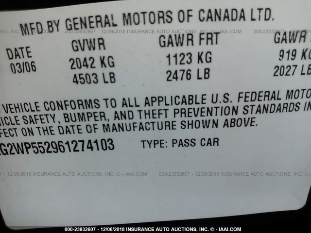 2G2WP552961274103 - 2006 PONTIAC GRAND PRIX BLACK photo 9