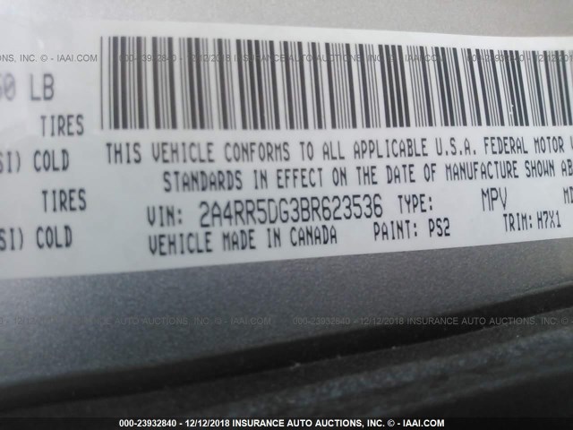2A4RR5DG3BR623536 - 2011 CHRYSLER TOWN & COUNTRY TOURING SILVER photo 9