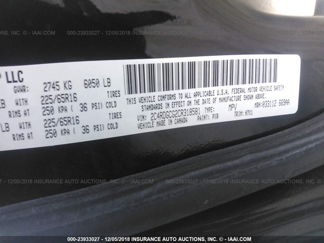 2C4RDGCG2CR318581 - 2012 DODGE GRAND CARAVAN SXT BLACK photo 9