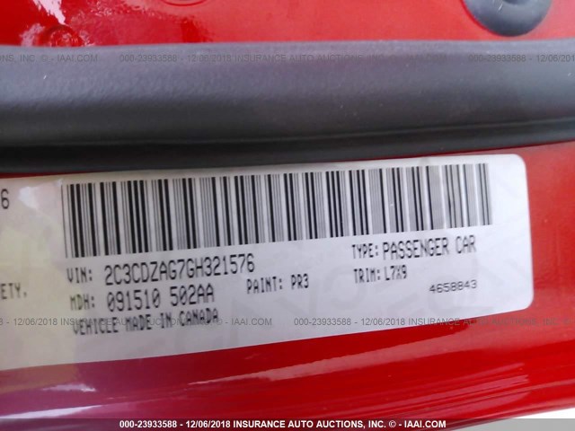 2C3CDZAG7GH321576 - 2016 DODGE CHALLENGER SXT RED photo 9