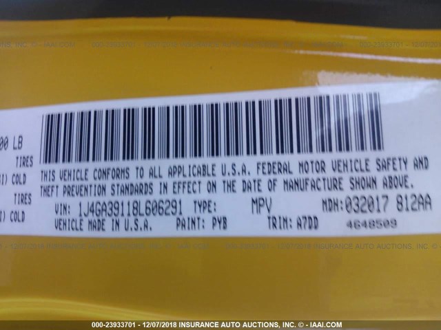 1J4GA39118L606291 - 2008 JEEP WRANGLER UNLIMITE X YELLOW photo 9