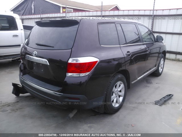 5TDZK3EH7CS050493 - 2012 TOYOTA HIGHLANDER SE MAROON photo 4