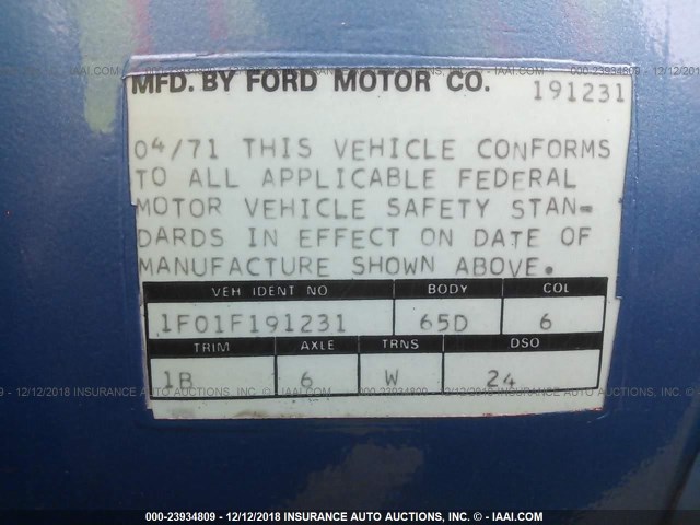 1F01F191231 - 1971 FORD MUSTANG BLUE photo 9