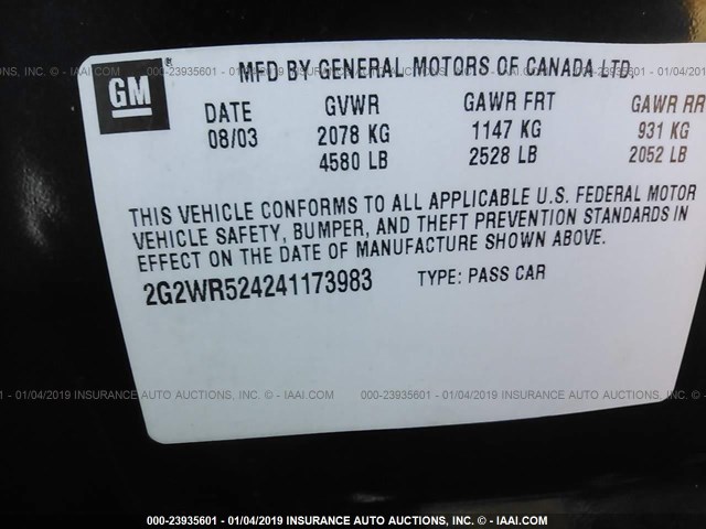 2G2WR524241173983 - 2004 PONTIAC GRAND PRIX GTP BLACK photo 9