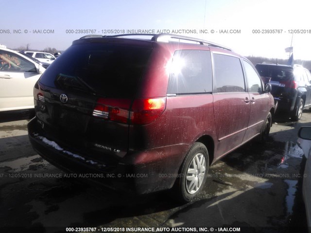 5TDZA23C05S367796 - 2005 TOYOTA SIENNA CE/LE RED photo 4