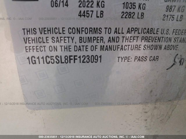 1G11C5SL8FF123091 - 2015 CHEVROLET MALIBU 1LT GOLD photo 9