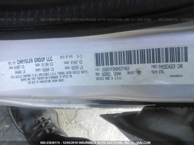 1B3BD4FBXBN537463 - 2011 DODGE AVENGER EXPRESS SILVER photo 9