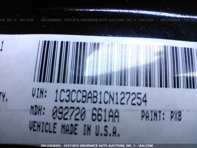 1C3CCBAB1CN127254 - 2012 CHRYSLER 200 LX BLACK photo 9