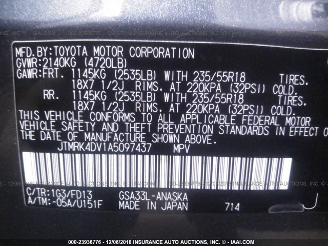 JTMRK4DV1A5097437 - 2010 TOYOTA RAV4 SPORT GRAY photo 9