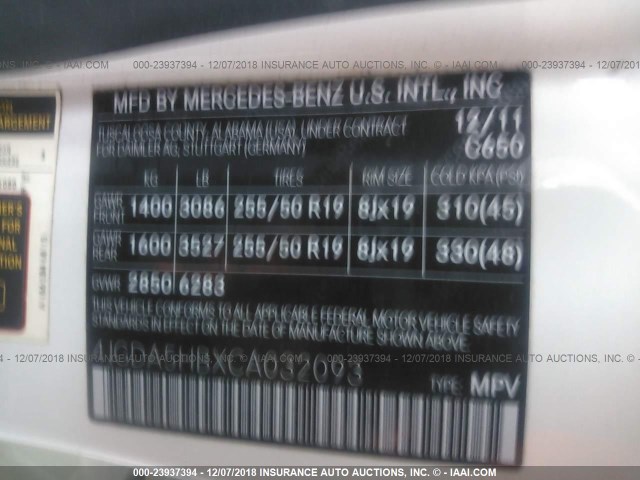 4JGDA5HBXCA032093 - 2012 MERCEDES-BENZ ML 350 4MATIC WHITE photo 9