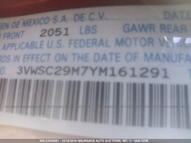 3VWSC29M7YM161291 - 2000 VOLKSWAGEN JETTA GLS RED photo 9