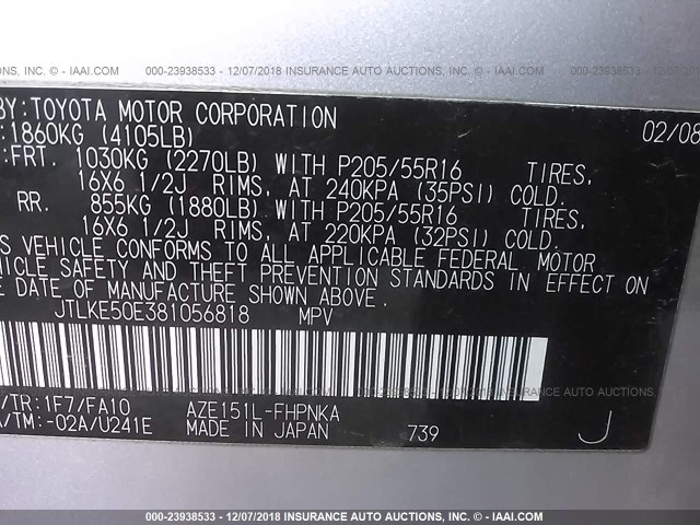 JTLKE50E381056818 - 2008 TOYOTA SCION XB Күміс фото 9