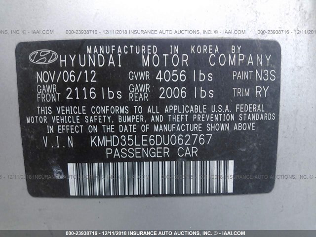 KMHD35LE6DU062767 - 2013 HYUNDAI ELANTRA GT SILVER photo 9