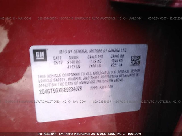 2G4GT5GX8E9234028 - 2014 BUICK REGAL GS RED photo 9