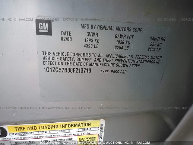 1G1ZG57B88F213710 - 2008 CHEVROLET MALIBU LS ვერცხლისფერი ფოტო 9