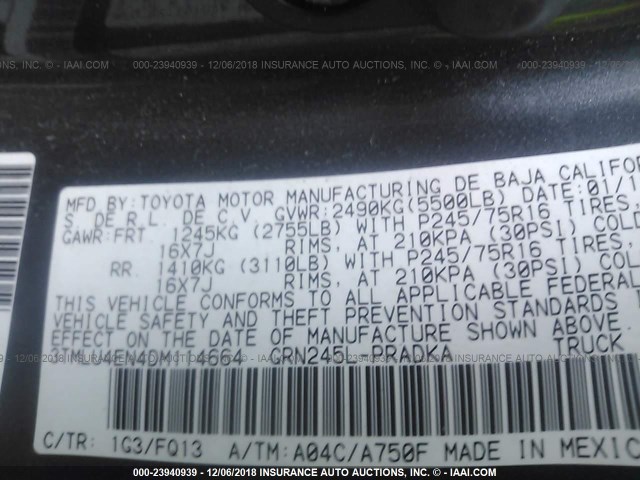 3TMLU4EN4DM114664 - 2013 TOYOTA TACOMA DOUBLE CAB 灰色 照片 9