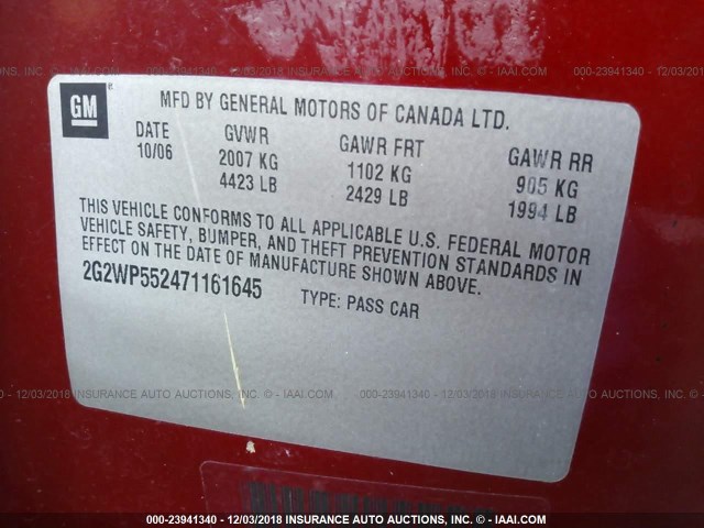 2G2WP552471161645 - 2007 PONTIAC GRAND PRIX Қызыл фото 9