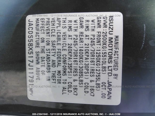 JACDS58X517J11791 - 2001 ISUZU TROOPER S/LS/LIMITED 绿色 照片 9