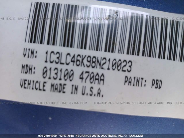 1C3LC46K98N210023 - 2008 CHRYSLER SEBRING LX BLUE photo 9