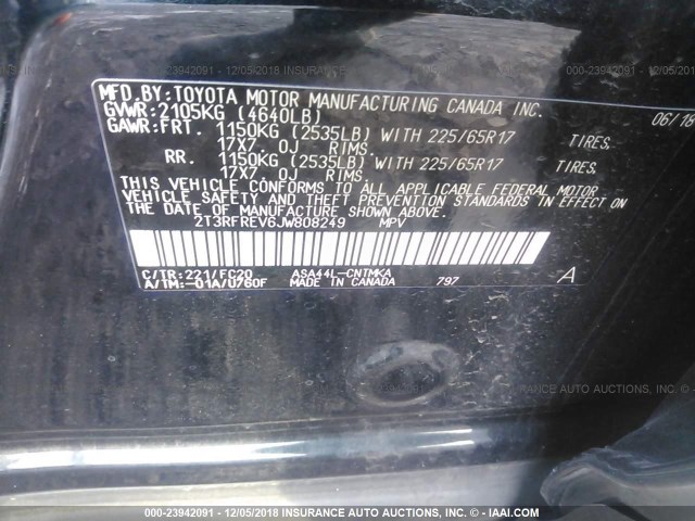 2T3RFREV6JW808249 - 2018 TOYOTA RAV4 ADVENTURE/XLE Mavi foto 9