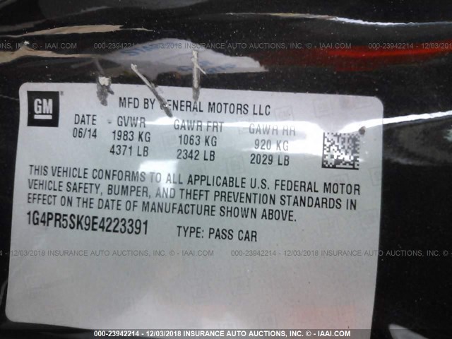 1G4PR5SK9E4223391 - 2014 BUICK VERANO CONVENIENCE BROWN photo 9