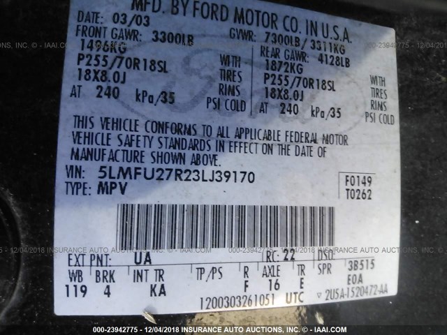 5LMFU27R23LJ39170 - 2003 LINCOLN NAVIGATOR Қара фото 9