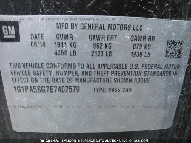 1G1PA5SG7E7407579 - 2014 CHEVROLET CRUZE LS BLACK photo 9