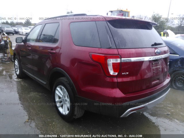 1FM5K7D83GGA43446 - 2016 FORD EXPLORER XLT MAROON photo 3