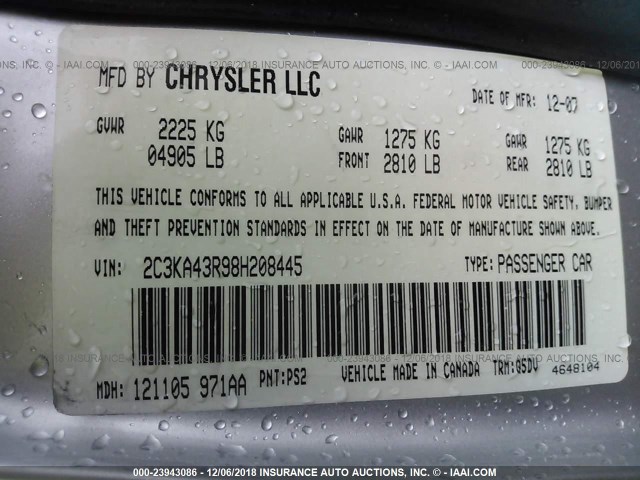 2C3KA43R98H208445 - 2008 CHRYSLER 300 LX SILVER photo 9