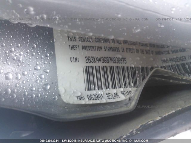 2B3KA43G87H836975 - 2007 DODGE CHARGER SE/SXT SILVER photo 9