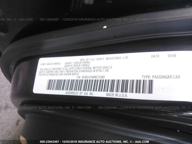 4S3BL616996210385 - 2009 SUBARU LEGACY 2.5I BLACK photo 9