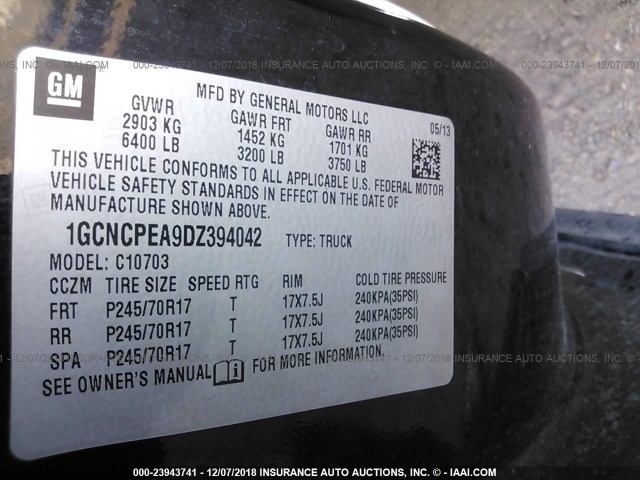 1GCNCPEA9DZ394042 - 2013 CHEVROLET SILVERADO C1500 BLACK photo 9