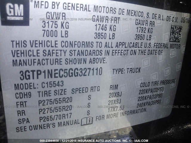 3GTP1NEC5GG327110 - 2016 GMC SIERRA C1500 SLT BLACK photo 9