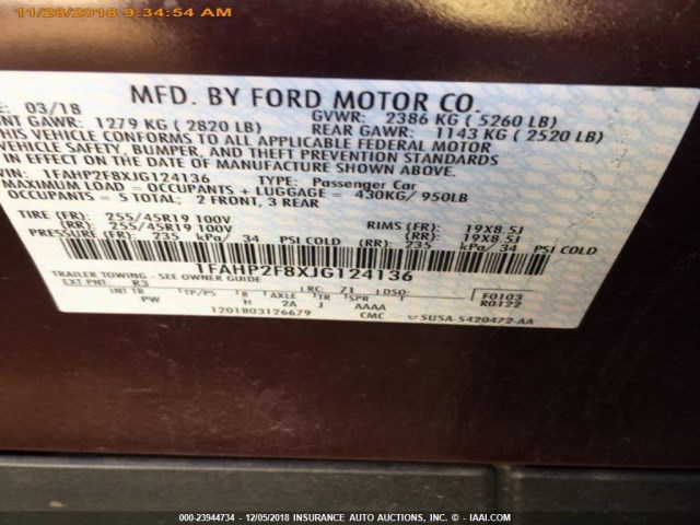 1FAHP2F8XJG124136 - 2018 FORD TAURUS LIMITED RED photo 15